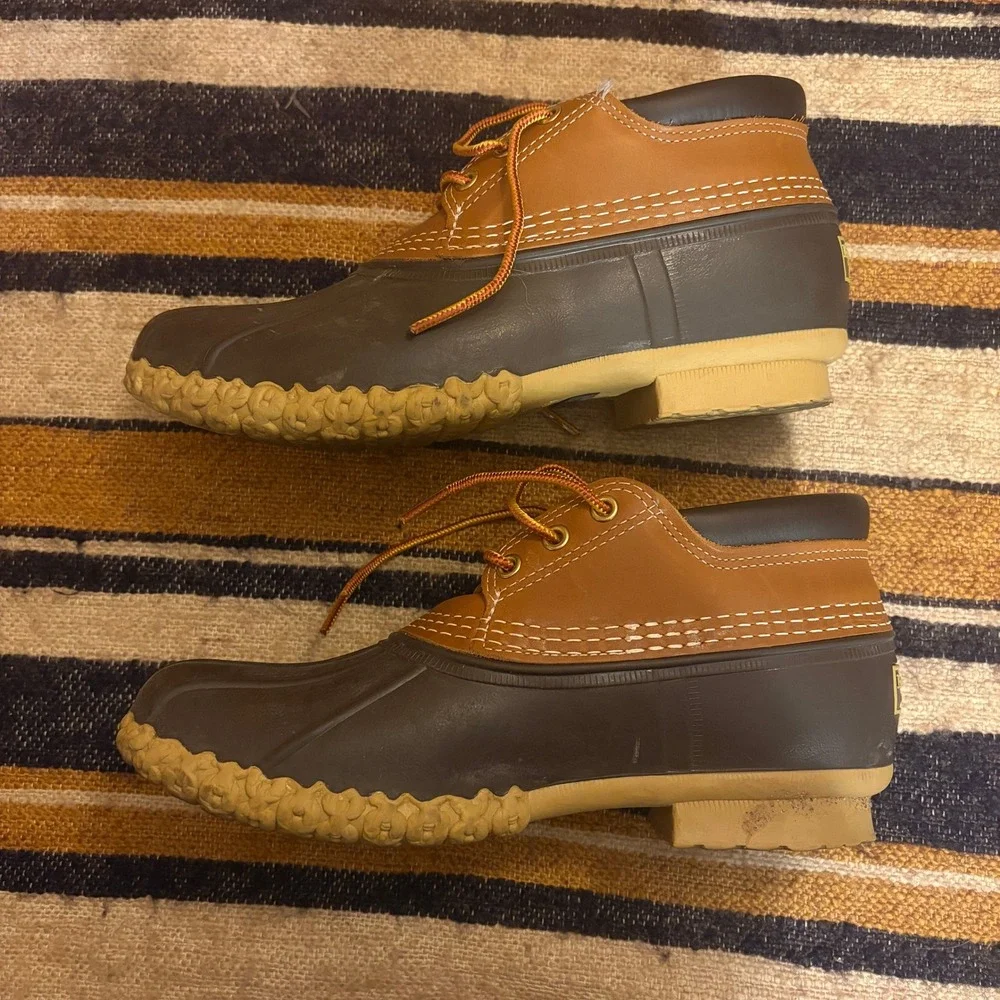 L.L. Bean Rubber Moc Duck Boots 8M Brown Tan Leather Waterproof Made in USA